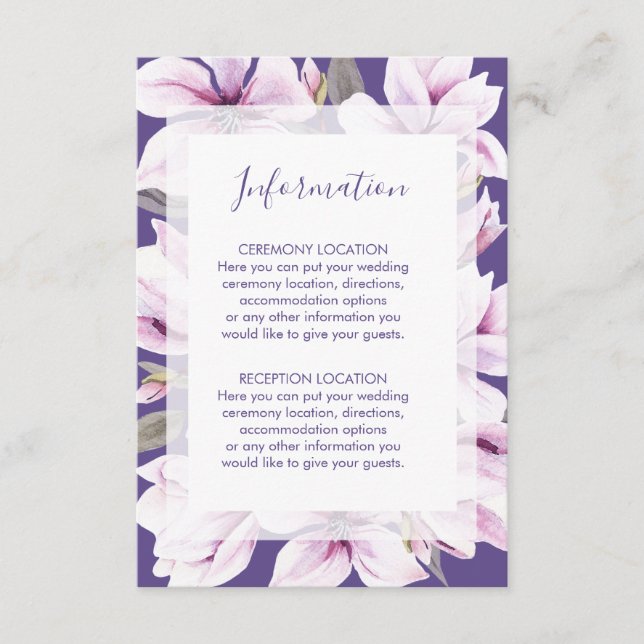 Tarjetas de información de Bodas florales Magnolia (Anverso)