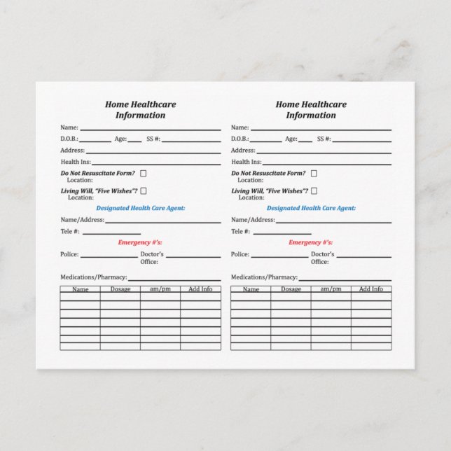 Tarjetas de información de identificación de salud (Anverso)