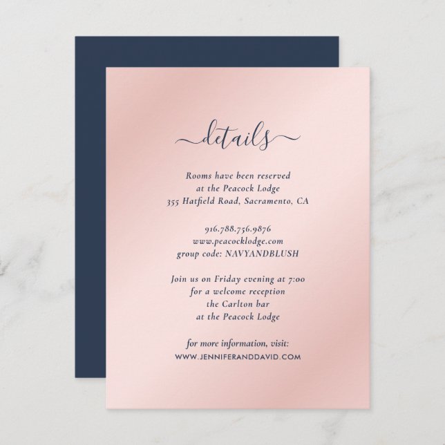 Tarjetas de información de invitados Navy Blue y R (Anverso / Reverso)