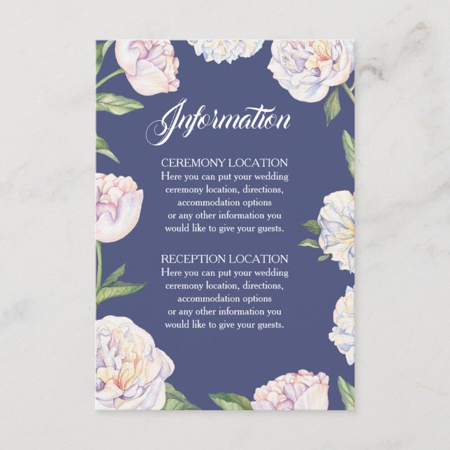 Tarjetas de información del Boda azul floral White (Anverso)