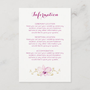 Tarjetas de información floral de orquídeas púrpur