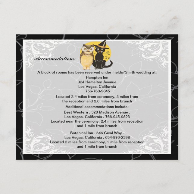 Tarjetas de inscripción para Bodas Cat & Owl Hallo (Anverso)
