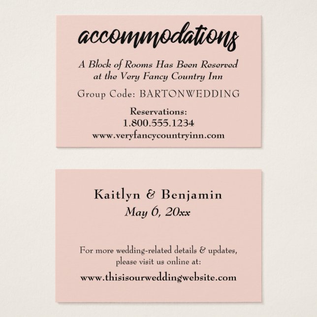 Tarjetas de inserción de alojamiento de boda rosa  (Anverso y reverso)