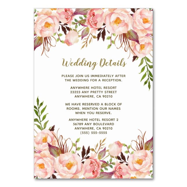 Tarjetas de inserción de Boda rosado de Rubor Gold (Anverso)