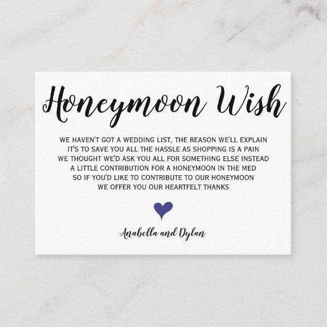 Tarjetas de inserción de Boda Wish de luna de miel (Anverso)