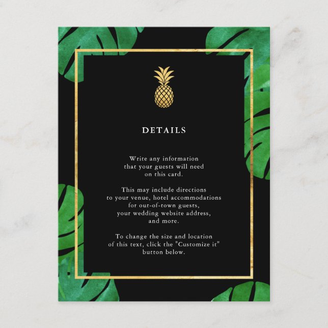 Tarjetas de inserción de piña tropical, negro y or (Anverso)
