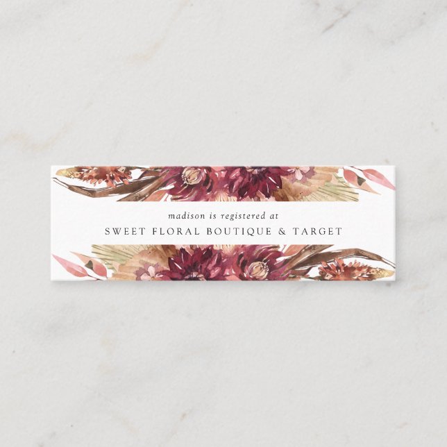 Tarjetas de inserción para registro de boda con fl (Anverso)