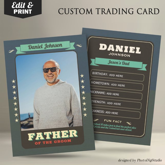 Tarjetas de intercambio de boda personalizadas, Ta (Custom Wedding Trading Cards, Father of Groom Card)