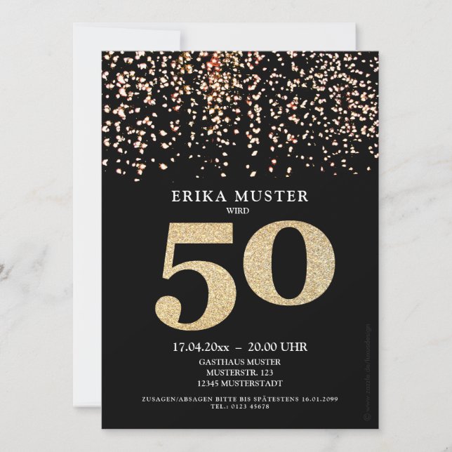 Tarjetas de invitación a 50. Cumpleaños “oro " (Anverso)