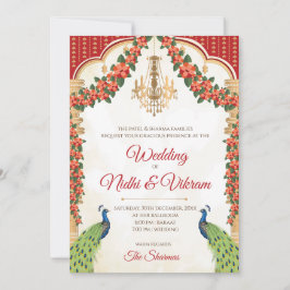 Tarjetas de invitación a bodas hindúes y de pavos 