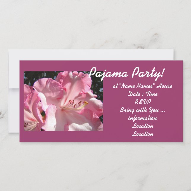 Tarjetas de invitación a fiesta de pijamas! Rosas  (Anverso)
