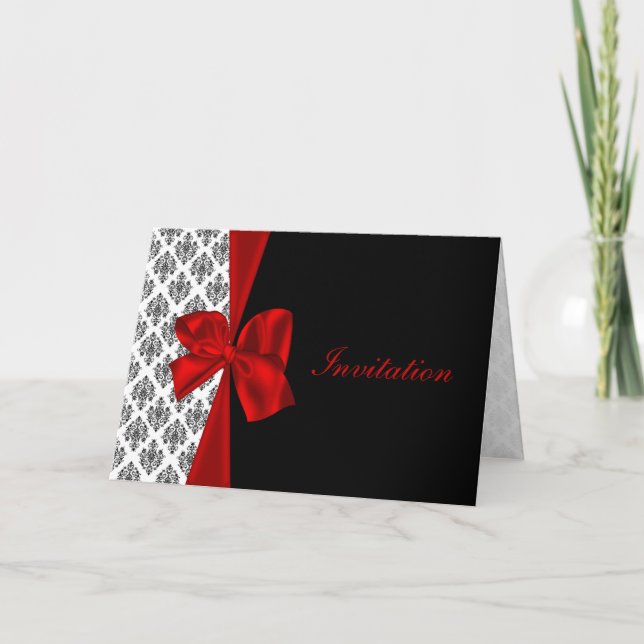 tarjetas de invitación a la boda de damasco rojo (Anverso)