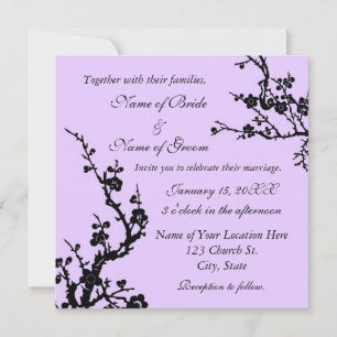 Tarjetas de invitación a la boda floral negra y pú