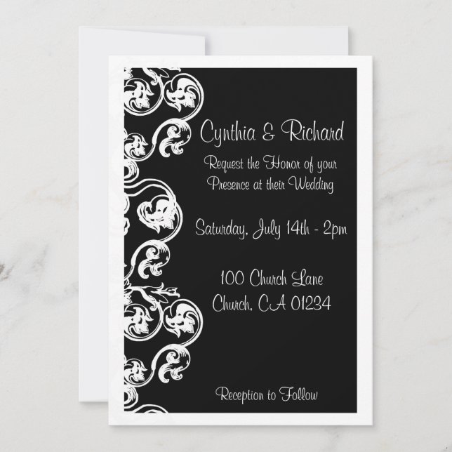 Tarjetas de invitación a la boda victoriana negra (Anverso)