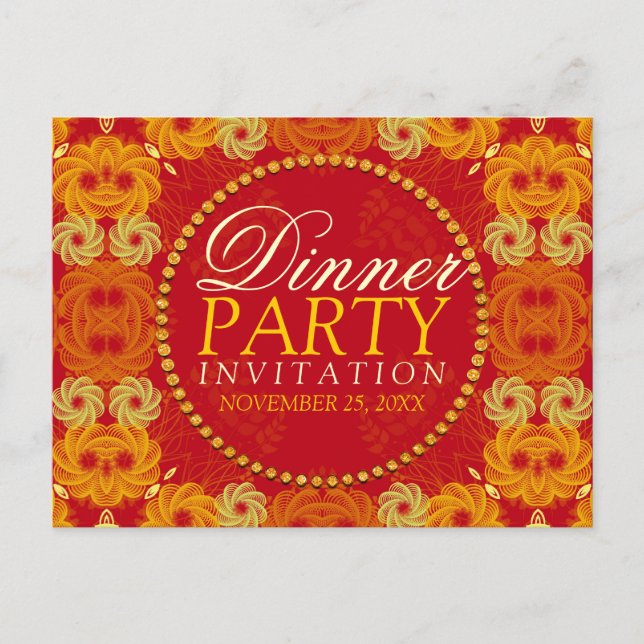 Tarjetas de invitación a la cena de flores naranja (Anverso)