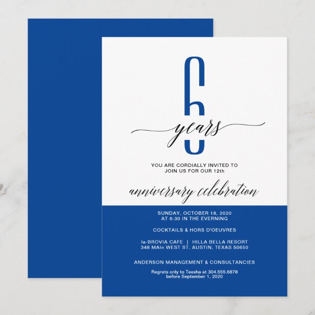 Tarjetas de invitación a la fiesta de aniversario  (Anverso / Reverso)