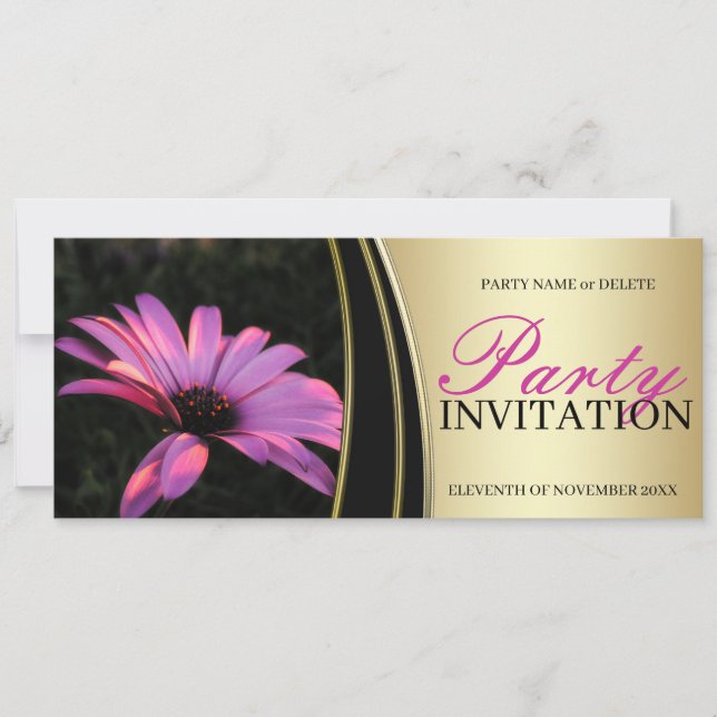 Tarjetas de Invitación a la Fiesta de Flor Rosa Pú (Anverso)