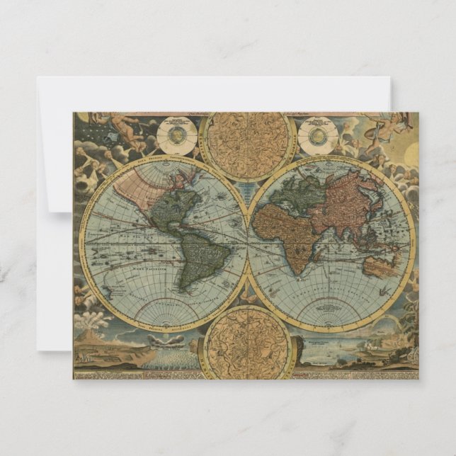 Tarjetas de invitación a mapas del mundo antiguo (Anverso)