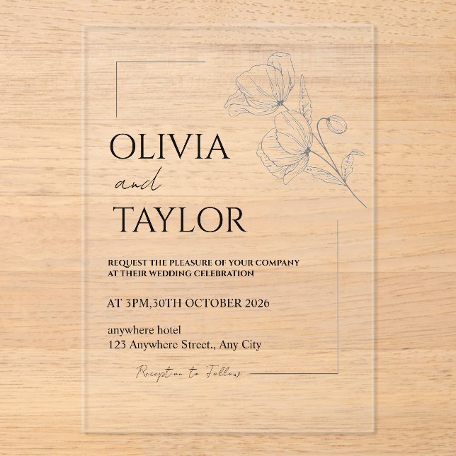 Tarjetas de Invitación Acrílicas para Boda Chic Mo (Anverso)