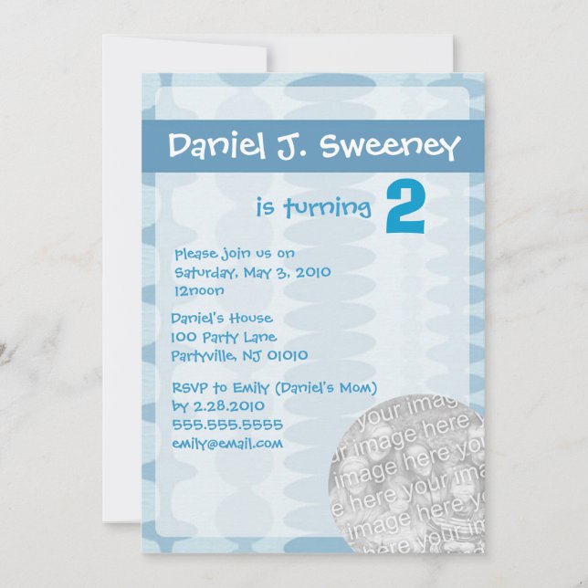 Tarjetas de invitación al cumpleaños azul del niño (Anverso)