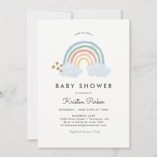 Tarjetas de invitación Baby Shower Baby Blue Rainb (Anverso)