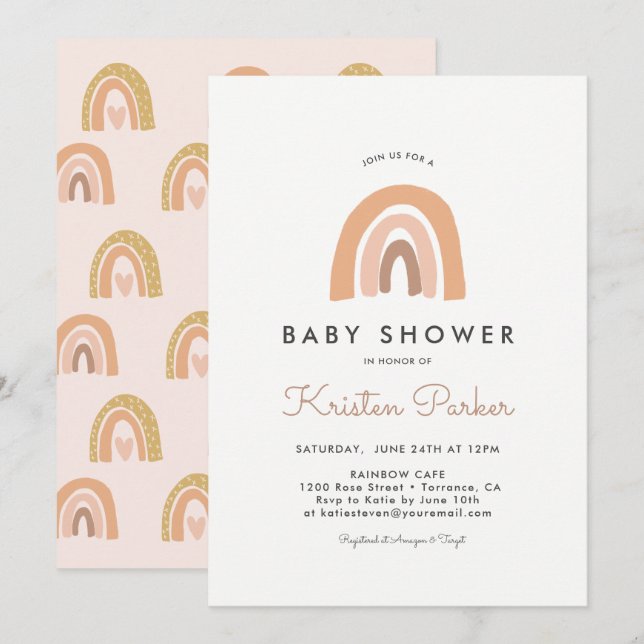 Tarjetas de invitación Baby Shower Pastel Rainbow (Anverso / Reverso)