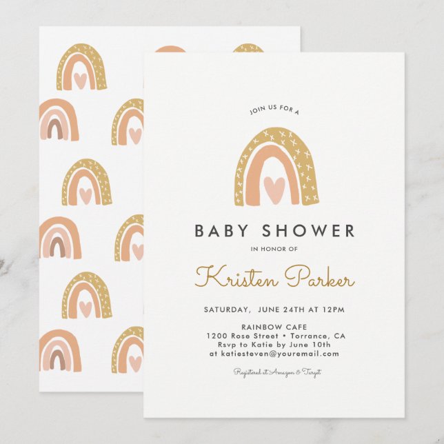 Tarjetas de invitación Baby Shower Pastel Rainbow (Anverso / Reverso)