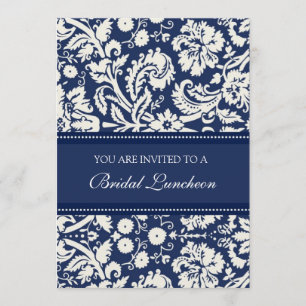 Tarjetas de invitación Blue Damask Bridal Luncheon
