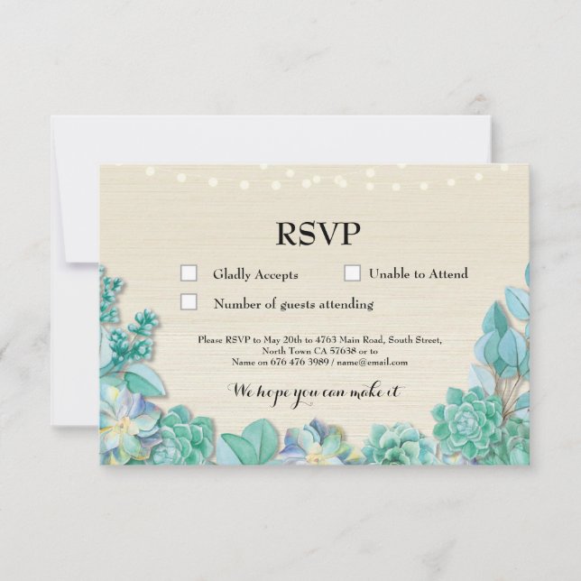 Tarjetas de Invitación Bodas Rústicas con Suculent (Anverso)