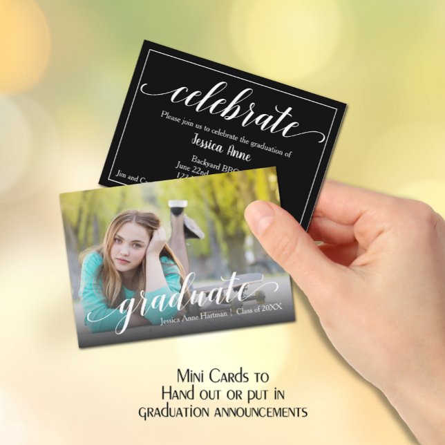 Tarjetas de invitación con foto de grado MINI (Small 3.5" x 2.5" graduation party cards to hand out or include in your graduation announcements.)