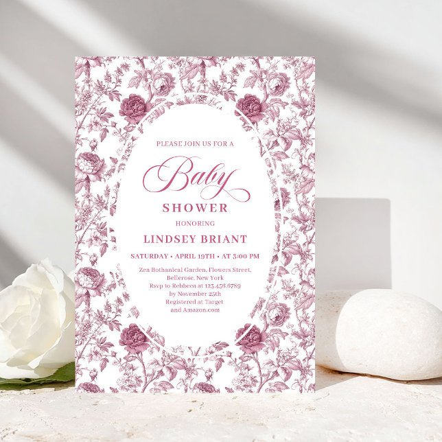 Tarjetas de Invitación de Baby Shower con Patrón d (Elegant Crimson Rose Pattern Baby Shower Invitation)