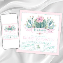Tarjetas de Invitación de Baby Shower de Cactus Ad