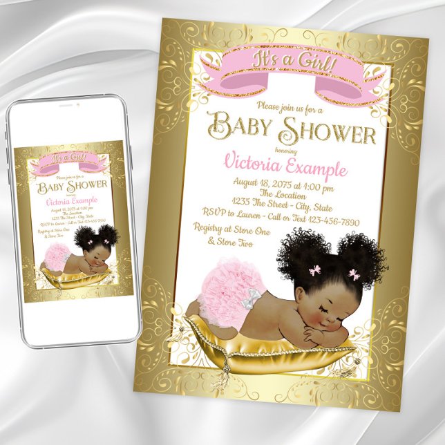 Tarjetas de invitación de baby shower de niña afro (Subido por el creador)