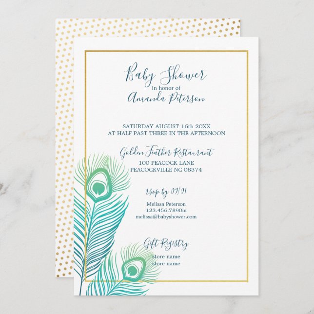 Tarjetas de Invitación de Baby Shower Elegante Pav (Anverso / Reverso)
