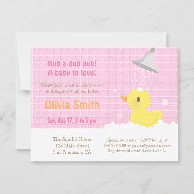Tarjetas de Invitación de Baby Shower Pato de Goma (Anverso)