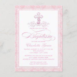 Tarjetas de Invitación de Bautizo de Niñas con Cru
