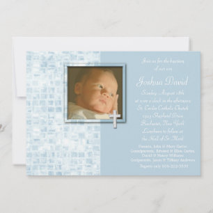 Tarjetas de Invitación de Bautizo Foto Azul Bebé