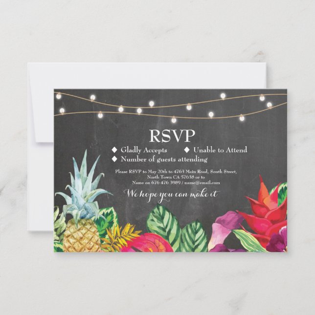 Tarjetas de Invitación de Boda Aloha Tropical RSVP (Anverso)