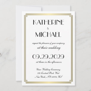 Tarjetas de Invitación de Boda Art Déco Blancas El