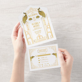 Tarjetas de Invitación de Boda Art Deco Pavón Dora
