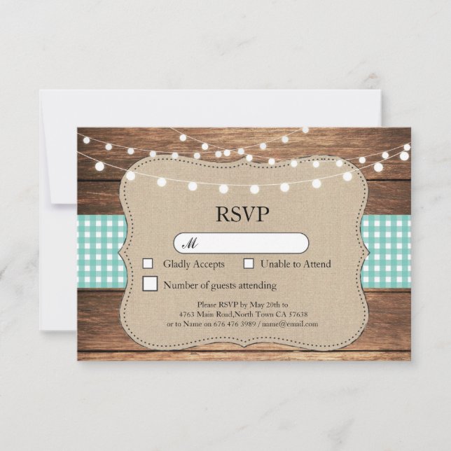Tarjetas de invitación de boda azul verde RSVP de  (Anverso)