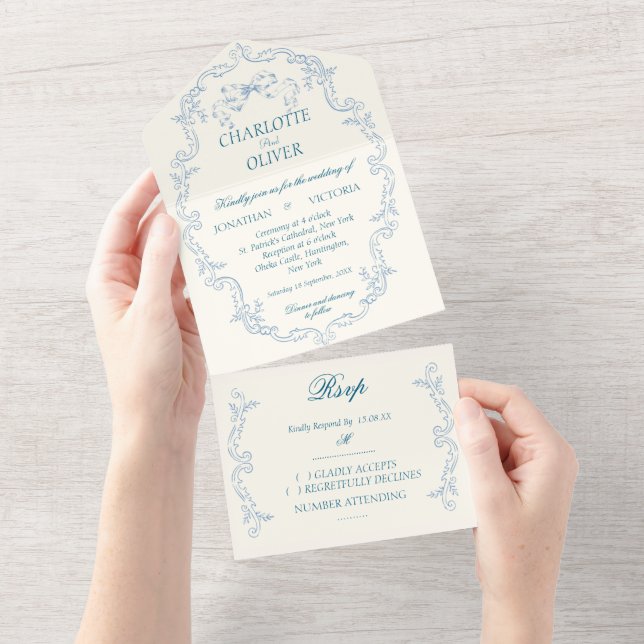 Tarjetas de Invitación de Boda Azules Polvorientas (desgarro)