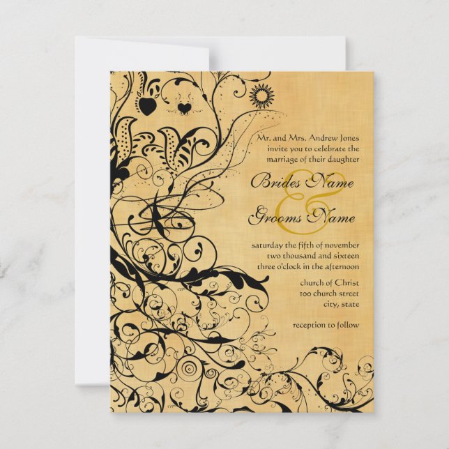 Tarjetas de Invitación de Boda Birds & Swirls (Anverso)