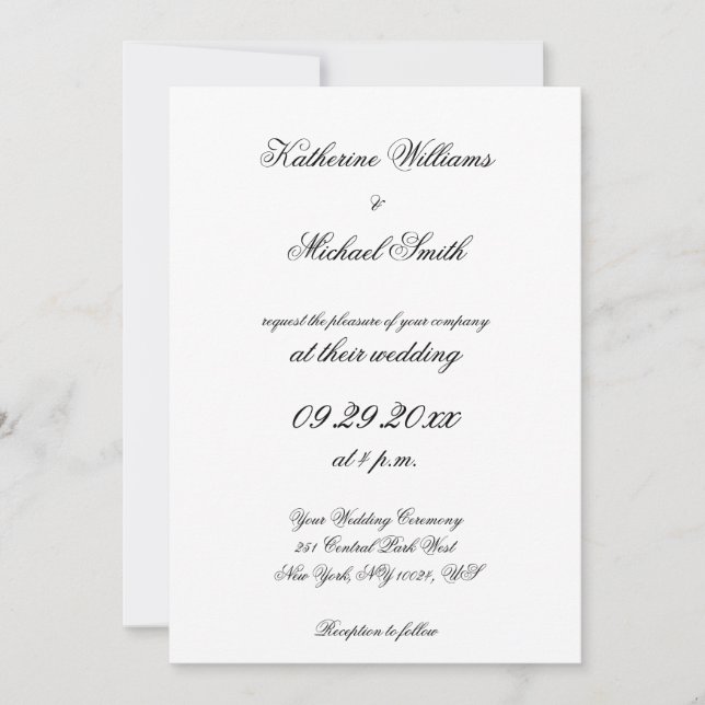 Tarjetas de Invitación de Boda Blancas con Letra E (Anverso)