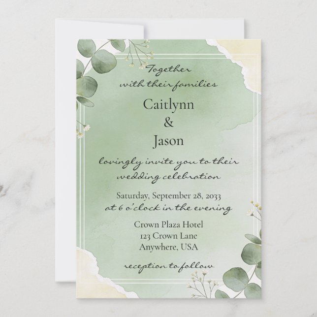 Tarjetas de Invitación de Boda Botánicas Sage Whis (Anverso)