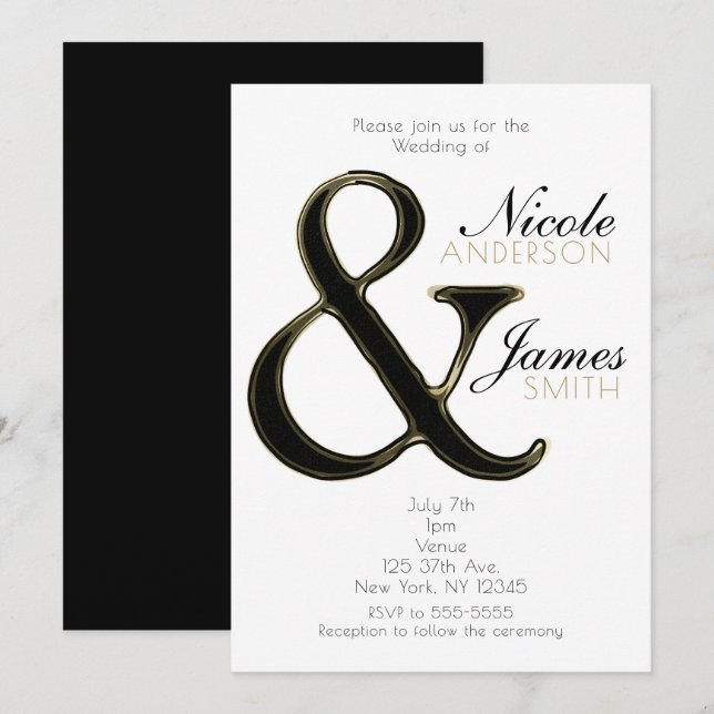 Tarjetas de Invitación de Boda Chic con Ampersand  (Anverso / Reverso)