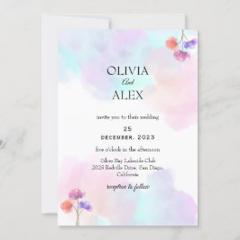Tarjetas de Invitación de Boda Chic Rosa y Azul