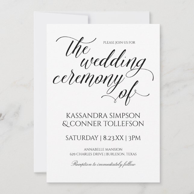 Tarjetas de Invitación de Boda con Caligrafía Eleg (Anverso)