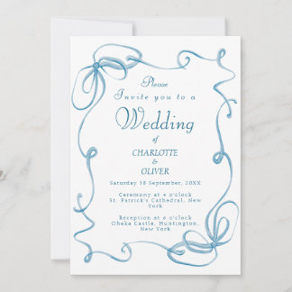 Tarjetas de Invitación de Boda con Cinta Azul Eleg