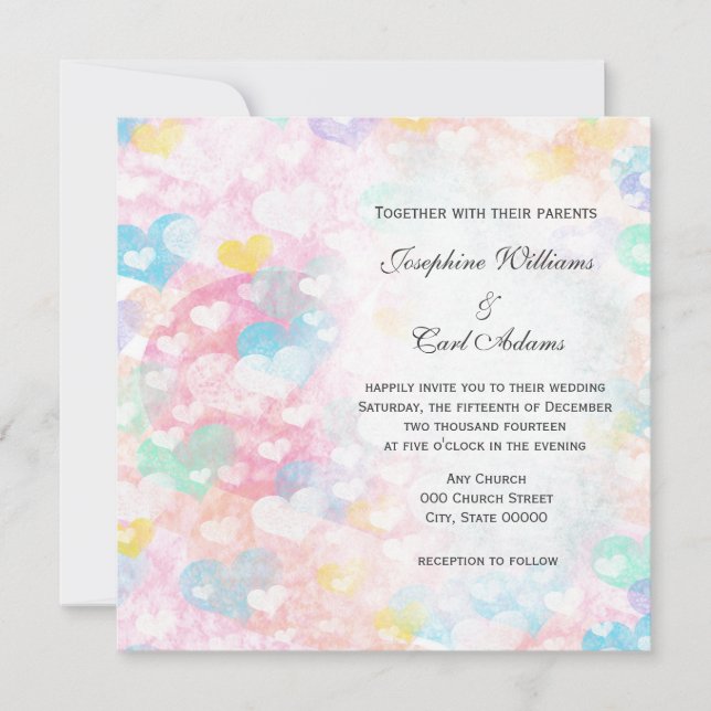 Tarjetas de Invitación de Boda con Corazones Apila (Anverso)
